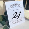 Classic Flourish Wedding Table Numbers, Chocolate, 1-30, Double Sided, Tent