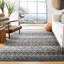 Safavieh Adirondack Collection ADR119N Moroccan Boho Distressed Area Rug, 6' x 9', Ivory / Charcoal