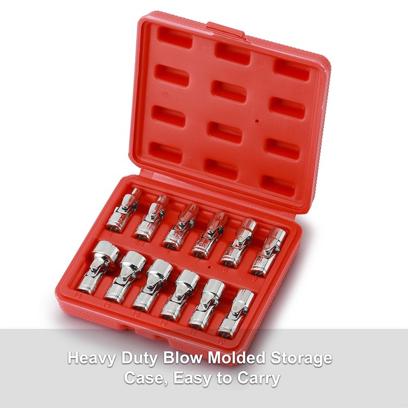 CASOMAN 12PCS 1/4" Drive Universal Flex Socket Set, Metric, 5mm