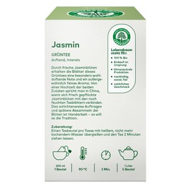 LEBENSBAUM Organic 3 x Jasmine Green Tea, Jasmine Tea Bag, Green Organic Tea, Set of 3, 3 x 20 Tea Bags x 1.5 g