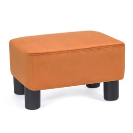 Adeco Small Footstool Ottoman, Rectangular Footrest Stool Padded Ottoman Extra Seating Pet Step for Living Room Entryway Office (Orange)