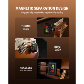 Donner Guitar Tuner Clip On Magnetic Guitar Tuner with Color LCD Display for Acoustic/Electric Guitar Ukulele Bass Violin Banjo Tuning DT-10 - Black