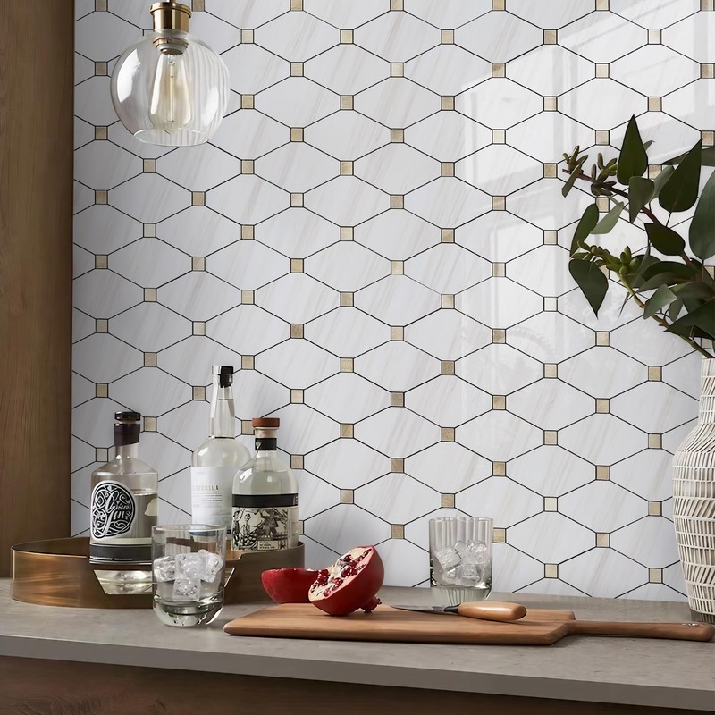 STICKGOO 10 Sheets Peel and Stick Backsplash, Polished Dolomite PVC