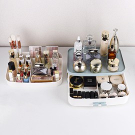 Weidace Makeup Organizer for Vanity, Large Capacity Drawer Bathroom Counter Organizer for Cosmetic, Skincare, Lipstick (Blue)