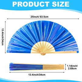 Maitys Large Rave Fan Clap Fans for Line Dancing Large Holographic Folding Hand Fans for Men and Women, Festival, Tai Ji, Kungfu, Martial Art, Gifts, Party(Laser Dark Blue,2 Packs)