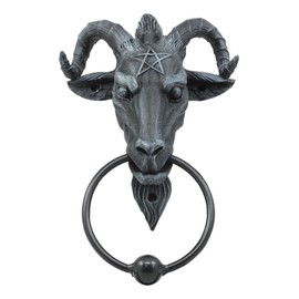 Ebros Faux Stone Satanic Sabbatic Goat Baphomet with Pentagram Head Door Knocker 9.5"Tall Lucifer Satan Occultic Ritual God Baphometh Resin Figurine Prince of Beasts Goat of Mendes