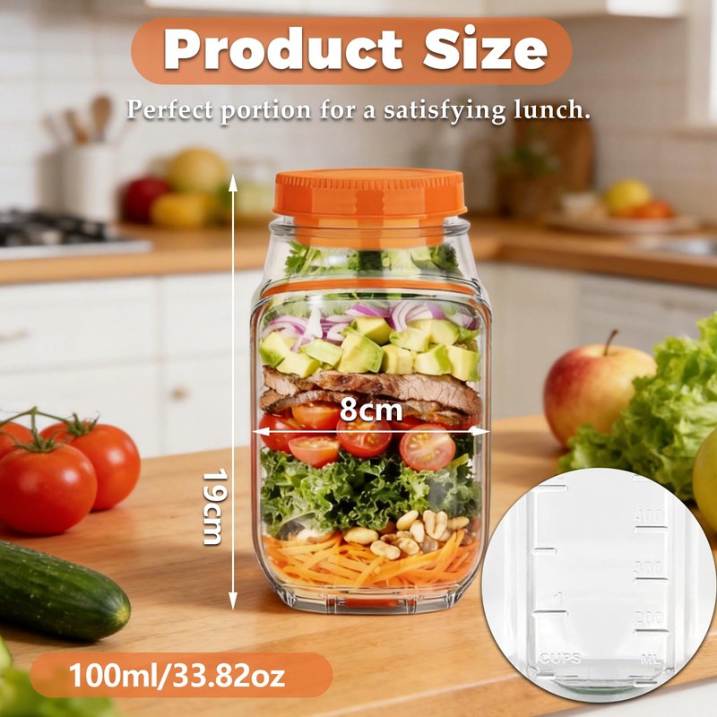 2 PCS Portable Salad Jar with Side Opening Leakproof, On