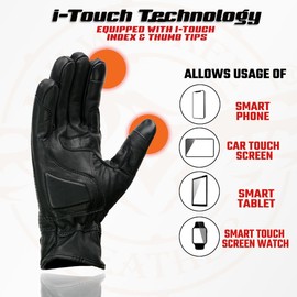 Milwaukee Leather MG7526 Men's Black Leather i-Touch Screen Compatible Gel Palm Racer Motorcycle Gloves w/Finger Protection - X-Large