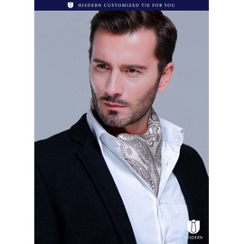 HISDERN Wedding Ascot Tie, Men’s, Silk Ascot Tie, Washable, 20 Colors, Formal Tie, Business, Neckerchief, Collar Width -