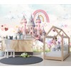 XMPMBM-Pink Cartoon Citadel Nursery Room Fabric Wallpaper Girls Bedroom Wall