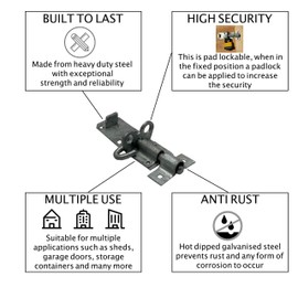 Lockable Sliding Bolt | Brenton Pad Bolt | 100mm / 4 Inch | Hot Dipped Galvanised | Pack of 2