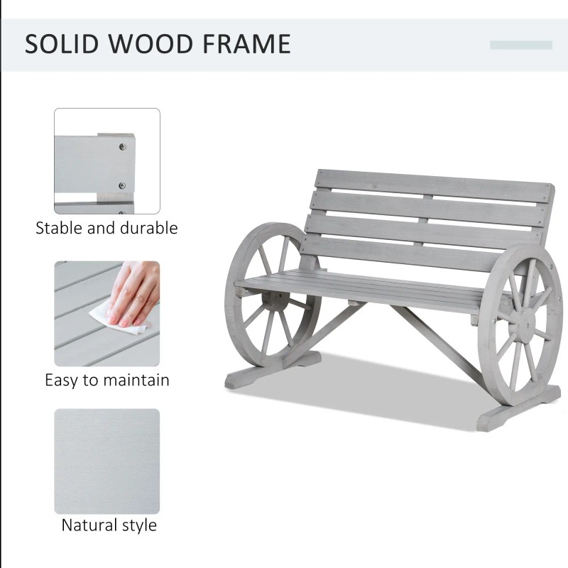 Rustic 2 Person Wagon Wheel Bench Grey Patio Outdoor Furniturecolor: