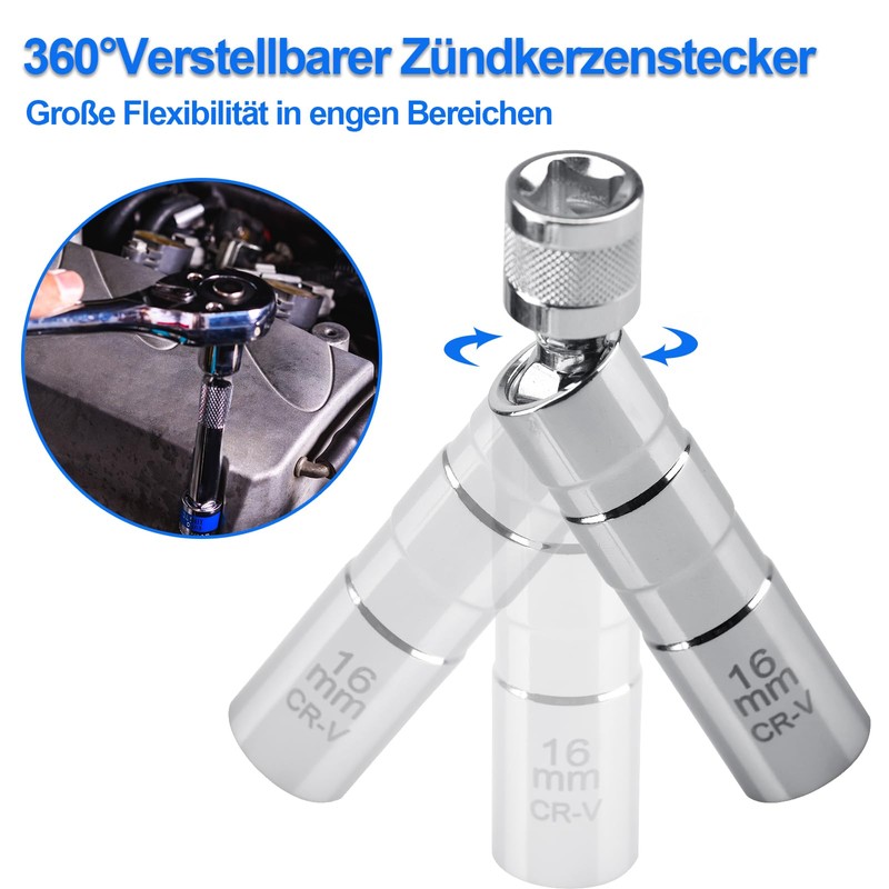 2 pieces universal flexible spark plug wrench, 14 mm and