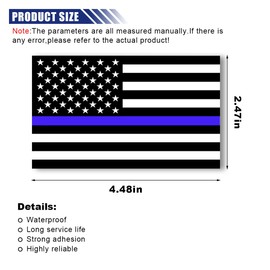 3PCS American Flag Car Sticker Decal, 4.4 X 2.4 Inch Thin Blue Line Reflective Sticker, American Flag Window Decal, Police Support Bumper Decals for Trucks Cars Laptop Motorcycles (Black/Blue)