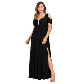 R&M Richards Long Mother of Bride Plus Size Formal Dress| Cap Sleeve, Zipper Back, Full-Length Black