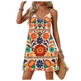 SOLY HUX Women's Summer Dress Floral Print V Neck Spaghetti Strap Cami Short Dresses Vacation Sundress Multicoloured Floral Small