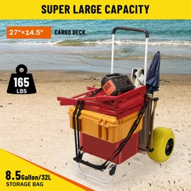 ONECHOI Beach Fishing Cart, 13” Big Balloon Wheels w/Flat-Free Solid PU Tires for Sands, 165LBS Loading Folding Sand Cart & 33.1" to 51.6" Adjustable Height, Beach Buggy Cart w/Storage Bag, No Rust