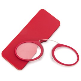 REAVEE Ultra Thin Armless Reading Glasses for Men Women, No Temple Pinch Nose Clip on Readers Small Pocket with Mini Portable Case, Red +3.0
