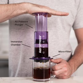 AeroPress Clear Purple Coffee Press – 3 In 1 Brew Method Combines French Press, Espresso, Full Bodied Coffee Without Grit or Bitterness, Small Portable Coffee Maker for Camping & Travel, Purple