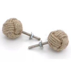 Zenia Natural Jute knobs Monkey Fist Knobs Door Cabinet Drawer pull Knob Round USA SLR - Pack of 3 Door Pull Knob