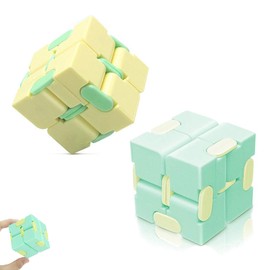 2 Pcs Infinity Cube, Infinity Cube Fidget Toy, Fidget Cubes, Cube Fidget Toy Cube Suitable For Adults & Kids For Adults Office Staff Household Playing, Toy Birthday Present Gifts (Yellow, Green)