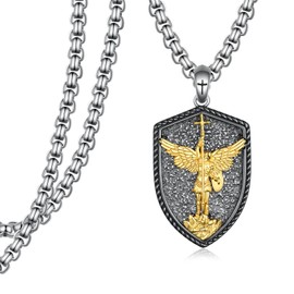 Zaruiqun Saint Michael Necklace for Men 925 Sterling Silver Archangel Michael Necklace Saint Michael Medals Protection Jewelry Gifts for Men Father Husband