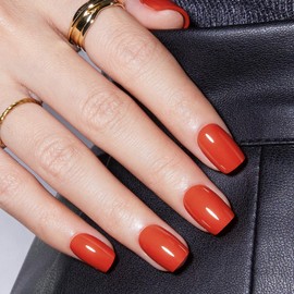 Modelones 32Pcs Red Fall Press on Nails, Upgrade Short Square Fake Nails, Reusable Nail Kit with Nail Glue Adhesive Tabs Mini Nail File, Nails Press Ons 16 Sizes