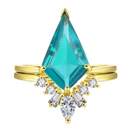 LAZLUVU Women Stackable Rings Set Mint Green Stone Crystal Ring Gold Plated Eternity Engagement CZ Rings for Women Christmas Jewelry Gift Size 8