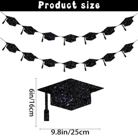 Neyeidru Graduation Cap Banner Decorations - 2pcs Black Glitter Graduation Hats Garland Bunting for College High School Class of 2025 Grads Party Supplies