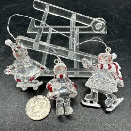 UNknown Lot of 3 Fun in the Snow Snowman Christmas Ornaments 1.5" Clear Plastic Ornament