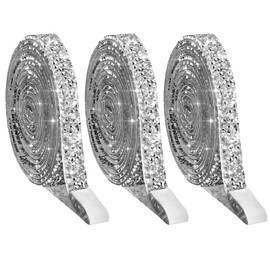 3 Rolls Self Adhesive Rhinestone Ribbon Stickers Rhinestone Strips Diamond Ribbon Bling Diamond Stickers with Rhinestones Tape for Crafts DIY Clothing Shoes Furniture CarDecoration