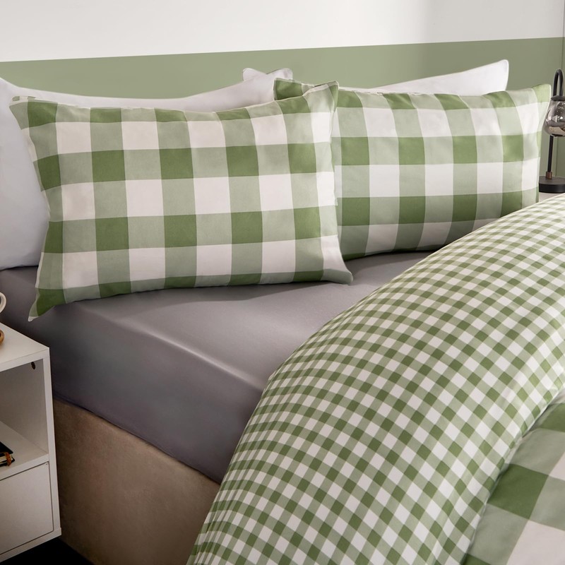 OHS Double Bed Gingham Check Duvet Covers with Pillowcases, Check