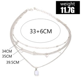 TseenYi Boho Multilayer Opal Pendant Necklace Silver Chain Fashion Star Pendant Tassel Choker Jewelry Gifts for Women Girls