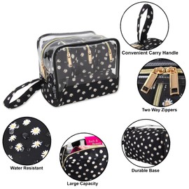 Emma & Chloe Travel Toiletry Bags for Women, 5 Piece Waterproof Cosmetic Case, Bag, Pouch Makeup Organizer Set for Women, Home Counters (Delicate White Daisies)