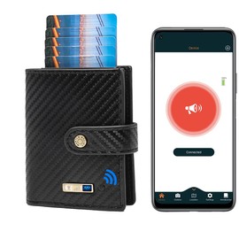 Bluetooth Anti-Lost with Wallet Tracker & Finder GPS Position Locator Aluminum Cardholder Mens Slim Leather Wallet Minimalist Credit Card Holder Case with RFID Blocking Gifts Box