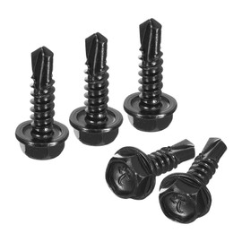 uxcell #10 x 3/4" Hex Washer Head Self Drilling Screws 30Pcs 410 Stainless Steel Sheet Metal Self Tapping Screws for Metal Wood, Black