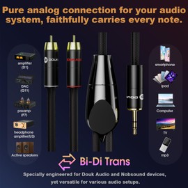 DoukAudio 3.5mm RCA Audio Cable: Bidirectional AUX to Stereo Interconnect for Phone PC Amplifier DAC Gold Plated OFC Shielded Nylon Braided HiFi Home Car System
