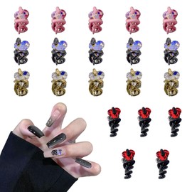20Pcs 3D Alloy Nail Art Decorations Embracing The Hearts Shaped Diamond Snake, Multicolor, Pink, Black, Gold Snake Nail Charms for Acrylic Nails Decorations Snake Alloy Nail Jewels and Nail Charms