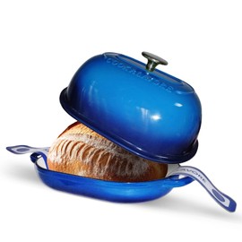 Cast Iron Bread Oven,6 QT Bread Oven,Thick Enameled Loaf Pan with Lid,Bread Pans for Homemade Bread,14.5"Dutch Oven for Bread Baking,Dutch Oven-with Silicone Baking Mat&Recipe,Gifts for Family,Blue