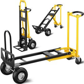 Dkenicor 3 in 1 Folding Hand Truck, 1000lbs Capacity Dolly Cart Industrial Convertible Heavy Duty with Retractable Handle and 4 Rubber Wheels, Collapsible Cart for Moving Home, Office, Warehouse