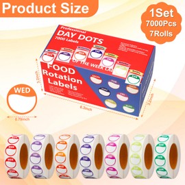 7000pcs Days of The Week Stickers Colored Day Dot Food Labels Removable Date Labels with Dispenser Box Label Stickers for Food Containers Expiration Date Stickers Restaurant Supplies for Kitchen