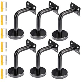 ZOENHOU 6Pack Black Stainless Steel Handrail Brackets, Curved Handrail Brackets for Round Rails, Stairway Hardware Railing Bracket Holders with Mounting Screws for Home Decor Shopping Malls
