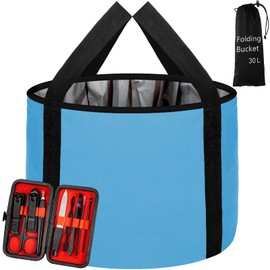 JSVSLTD Foot Bath Basin 30L Collapsible Bucket, Portable Foot Soak Tub Feet Soaking Bucket for Outdoor Travel, Camping, Fishing(Blue)
