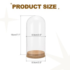 uxcell Cloche Glass Dome, 3.5" x 7" Decorative Glass Display Bell Jar Dome Cloche with Light Brown Base for DIY Flower Craft, Home Decor, Collectibles Specimens Plants Dustproof