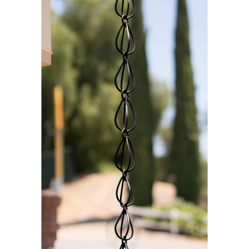 Monarch Rain Chains Aluminum Teardrop Black Rain Chains for Gutters