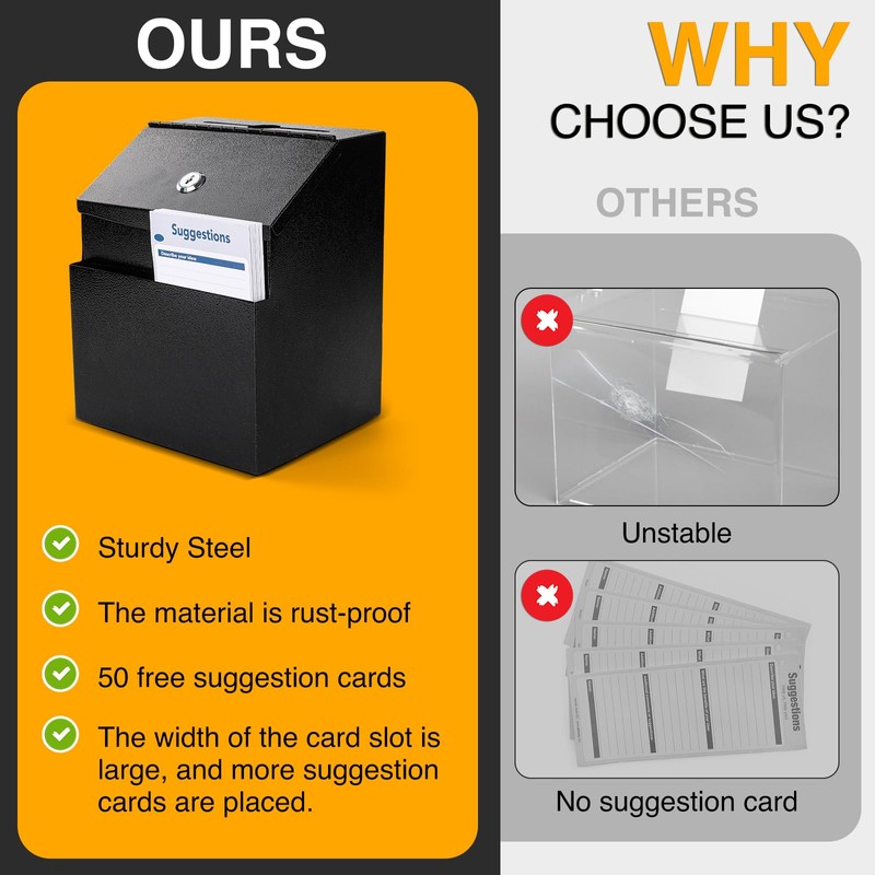 LINSIRON Suggestion Box with Slot and Lock 2 Pcs Metal