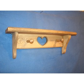 Wooden shelves, 16" wooden shelf with heart and pegs stained natural walnut, wood shelves, wooden wall shelves, Rustic wooden shelves