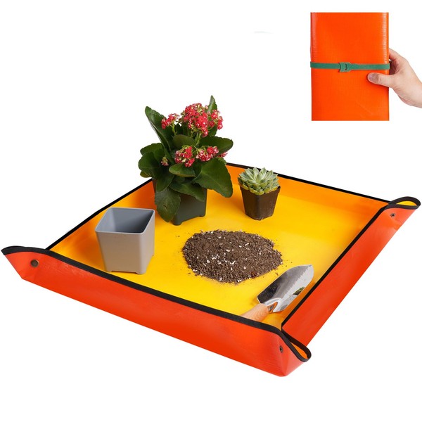 HNXTYAOB Repotting Mat for Indoor Plant Transplanting and Potting Soil Mess Control Portable Succulent Planting Potting Tray Gardening Gifts for Women Men Plant Lover Gifts (Orange 26.8" x 26.8")