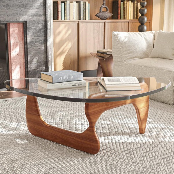 Glass Coffee Table, Triangle Coffee Table with Tempered Glass Top