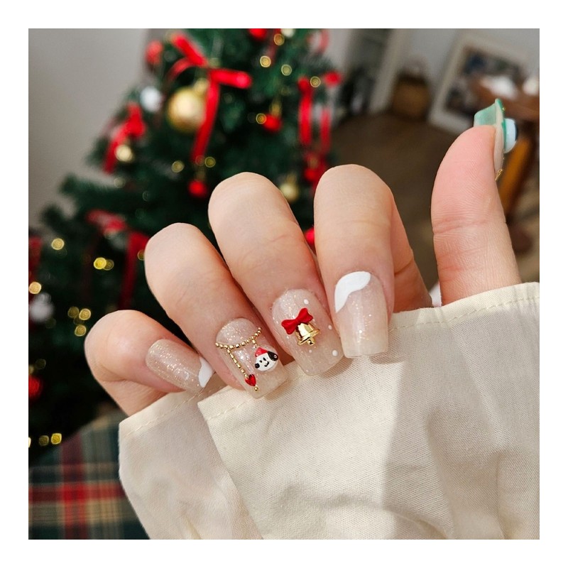 Character Christmas handmade nail tips - Natural / 캐릭터 크리스마스